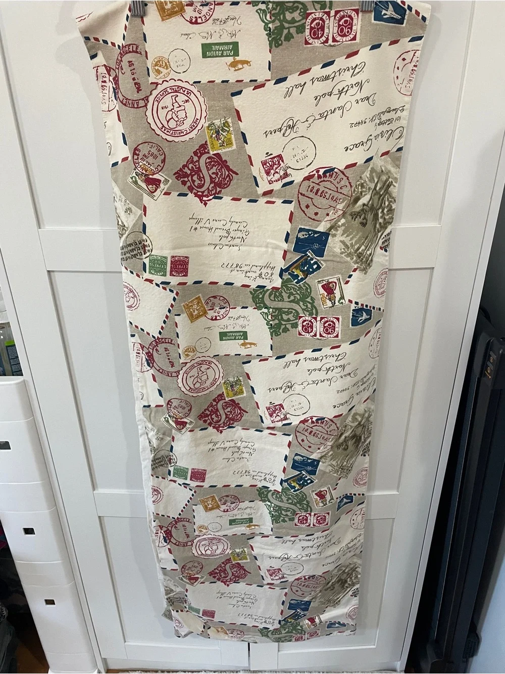 Pottery Barn Cream Table Runner Holiday Letters From Santa Cotton/Linen 18x100
